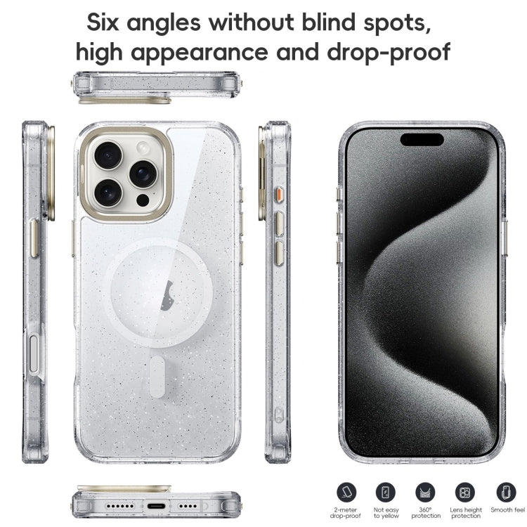 For iPhone 16 Plus Glitter Powder Lens Holder MagSafe Magnetic Phone Case(Transparent Black) - iPhone 16 Plus Cases by buy2fix | Online Shopping UK | buy2fix