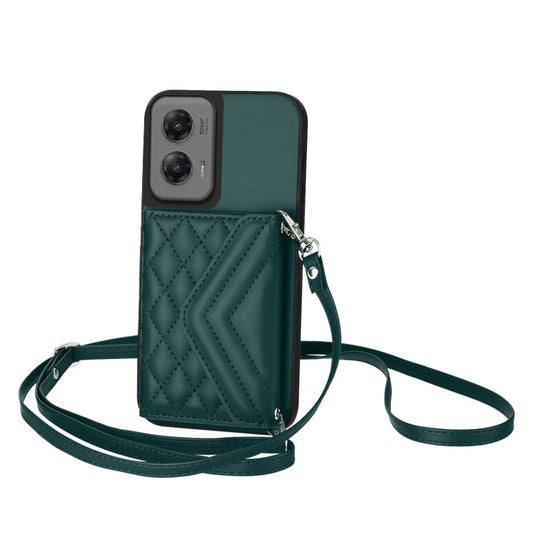 For Motorola Moto G Stylus 5G 2024 Rhombic Texture Card Bag RFID Phone Case with Long Lanyard(Green) - Motorola Cases by buy2fix | Online Shopping UK | buy2fix