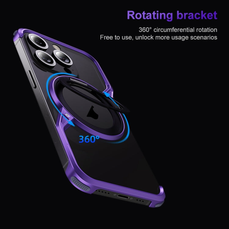 For iPhone 15 Pro Max Frameless Rotation Holder Magsafe Metal Phone Case(Dark Purple) - iPhone 15 Pro Max Cases by buy2fix | Online Shopping UK | buy2fix