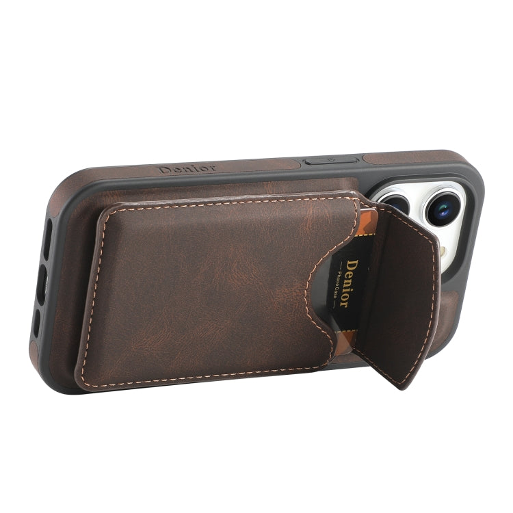 For iPhone 16 Pro Max Denior D20 Skin Feel MagSafe Holder Detachable Card Slot Phone Case(Brown) - iPhone 16 Pro Max Cases by Denior | Online Shopping UK | buy2fix