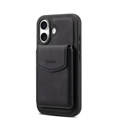 For iPhone 16 Plus Denior D20 Skin Feel MagSafe Holder Detachable Card Slot Phone Case(Black) - iPhone 16 Plus Cases by Denior | Online Shopping UK | buy2fix