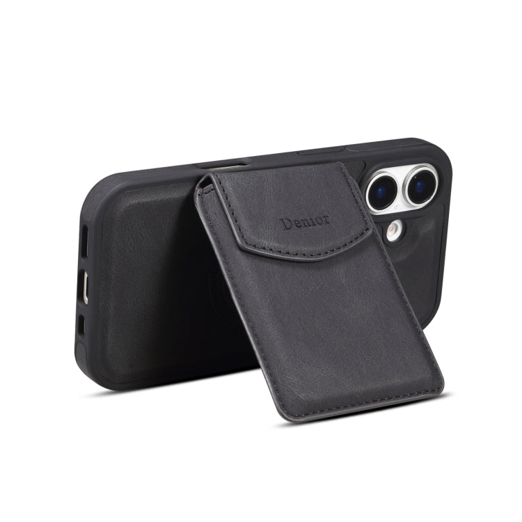 For iPhone 16 Plus Denior D20 Skin Feel MagSafe Holder Detachable Card Slot Phone Case(Black) - iPhone 16 Plus Cases by Denior | Online Shopping UK | buy2fix