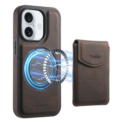 For iPhone 16 Denior D20 Skin Feel MagSafe Holder Detachable Card Slot Phone Case(Brown) - iPhone 16 Cases by Denior | Online Shopping UK | buy2fix