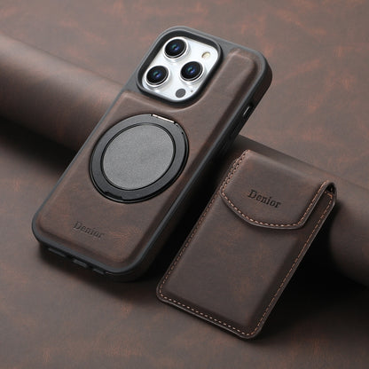 For iPhone 14 Pro Denior D20 Skin Feel MagSafe Holder Detachable Card Slot Phone Case(Brown) - iPhone 14 Pro Cases by Denior | Online Shopping UK | buy2fix