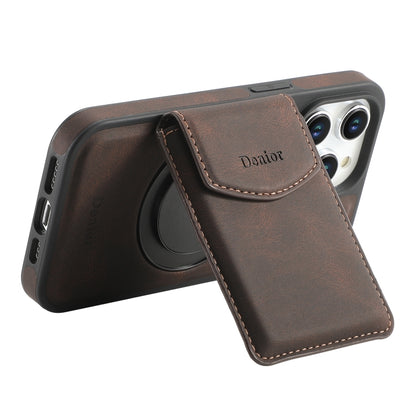 For iPhone 14 Pro Denior D20 Skin Feel MagSafe Holder Detachable Card Slot Phone Case(Brown) - iPhone 14 Pro Cases by Denior | Online Shopping UK | buy2fix