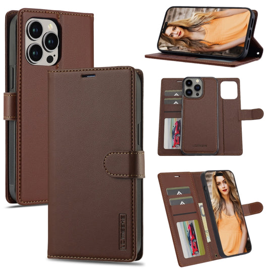 For iPhone 13 Pro LC.IMEEKE L2 Series Detachable Magsafe PU Phone Case with Lanyard(Brown) - iPhone 13 Pro Cases by LC.IMEEKE | Online Shopping UK | buy2fix