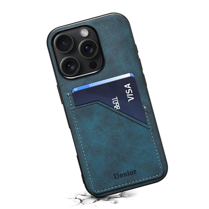 For iPhone 16 Pro Denior D09 PU Dual Card Slot Back Cover Phone Case(Blue) - iPhone 16 Pro Cases by Denior | Online Shopping UK | buy2fix