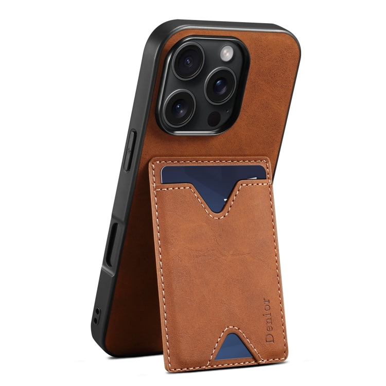 For iPhone 16 Pro Max Denior D06 PU Back Cover Card Slot Holder Phone Case(Brown) - iPhone 16 Pro Max Cases by Denior | Online Shopping UK | buy2fix