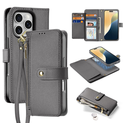 For iPhone 16 Pro DUX DUCIS Lawa Series 2 in 1 Wallet Zipper Detachable MagSafe Phone Case with Lanyard(Grey) - iPhone 16 Pro Cases by DUX DUCIS | Online Shopping UK | buy2fix