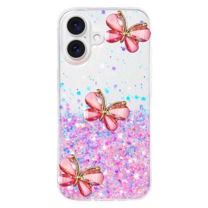 For iPhone 16 Luminous Starry Sky Glitter Butterfly TPU Phone Case(Pink) - iPhone 16 Cases by buy2fix | Online Shopping UK | buy2fix