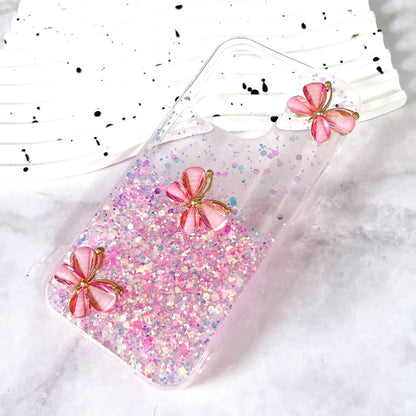 For iPhone 16 Luminous Starry Sky Glitter Butterfly TPU Phone Case(Pink) - iPhone 16 Cases by buy2fix | Online Shopping UK | buy2fix