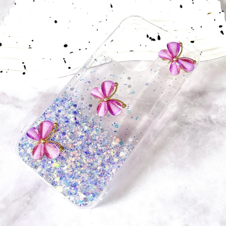 For iPhone 16 Luminous Starry Sky Glitter Butterfly TPU Phone Case(Purple) - iPhone 16 Cases by buy2fix | Online Shopping UK | buy2fix