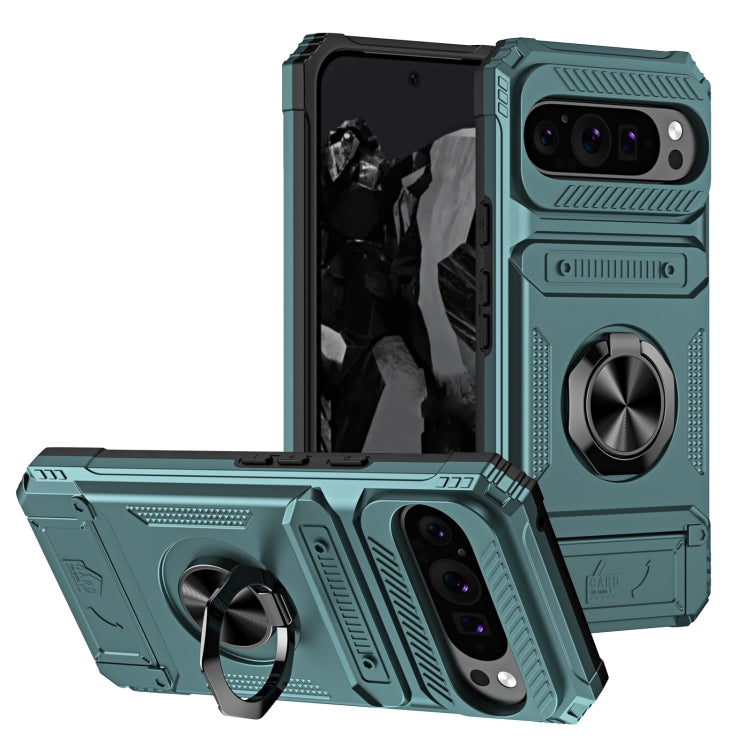 For Google Pixel 9 / 9 Pro TPU Hybrid PC Shockproof Card Phone Case with Metal Ring Holder(Green) - Google Cases by buy2fix | Online Shopping UK | buy2fix