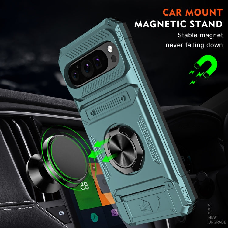 For Google Pixel 9 / 9 Pro TPU Hybrid PC Shockproof Card Phone Case with Metal Ring Holder(Green) - Google Cases by buy2fix | Online Shopping UK | buy2fix