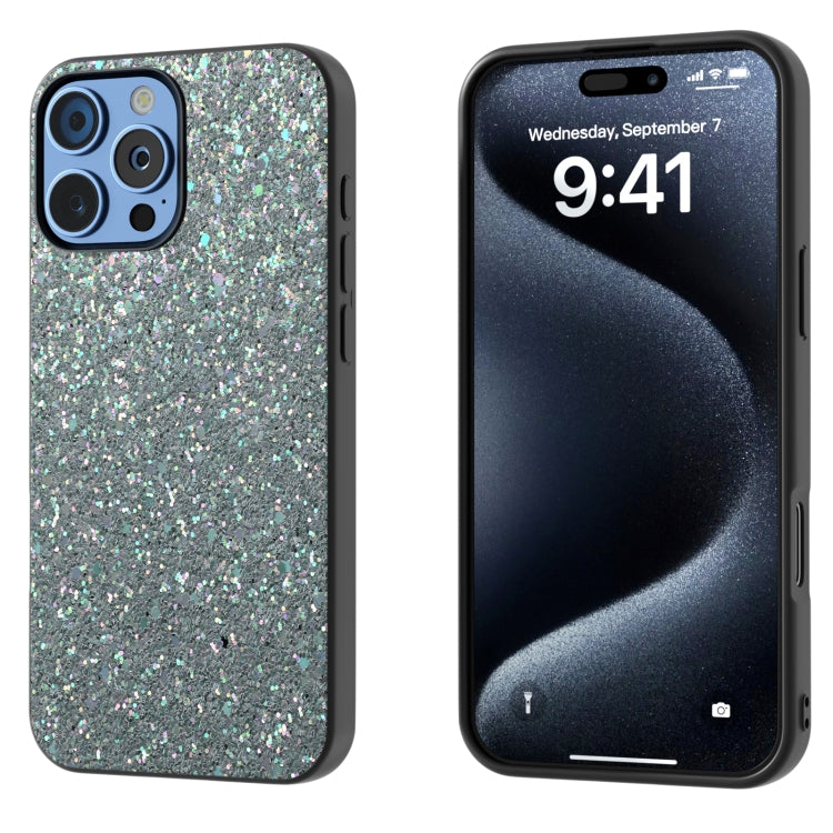 For iPhone 16 Pro Black Frame Colorful Glitter Phone Case(Black Green) - iPhone 16 Pro Cases by buy2fix | Online Shopping UK | buy2fix