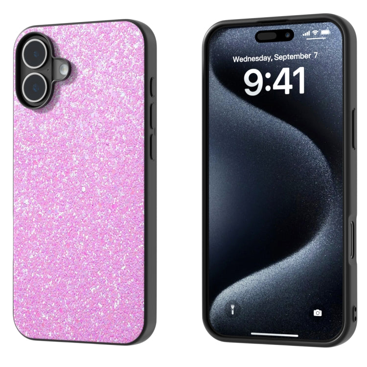 For iPhone 16 Plus Black Frame Colorful Glitter Phone Case(Dark Pink) - iPhone 16 Plus Cases by buy2fix | Online Shopping UK | buy2fix