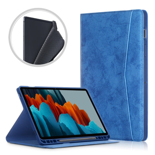 For Samsung Galaxy Tab S8 / Galaxy Tab S7 T870/T875 TPU Front Support Horizontal Flip Leather Case with Holder & Pen Slot & Sleep / Wake-up Function(Dark Blue) - Galaxy Tab S8 Cases by buy2fix | Online Shopping UK | buy2fix