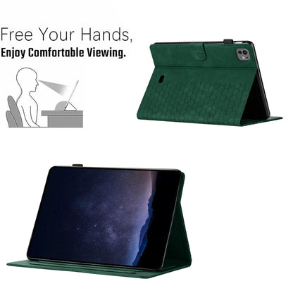 For iPad Pro 11 2024 / Air 10.9 2022 Honeycomb Embossed Leather Smart Tablet Case(Green) - iPad Pro 11 2024 Cases by buy2fix | Online Shopping UK | buy2fix