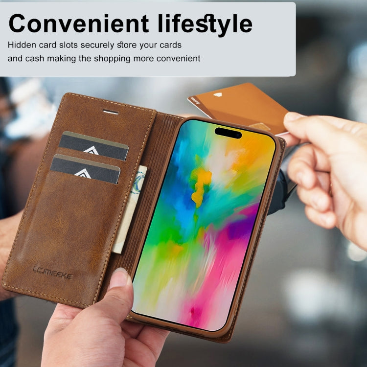 For iPhone 16 Pro Max LC.IMEEKE RFID Anti-theft Leather Phone Case(Brown) - iPhone 16 Pro Max Cases by LC.IMEEKE | Online Shopping UK | buy2fix