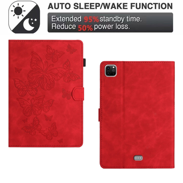 For iPad Pro 11 2024 Butterflies Embossed Leather Smart Tablet Case(Red) - iPad Pro 11 2024 Cases by buy2fix | Online Shopping UK | buy2fix