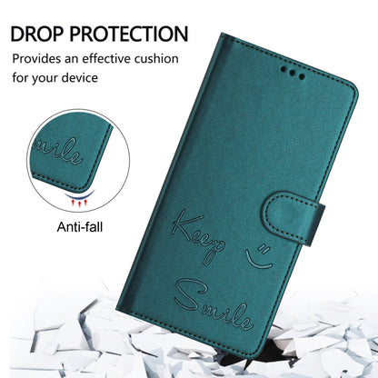 For Motorola Moto G 5G 2024 Global Smile Embossing RFID Leather Phone Case(Peacock Green) - Motorola Cases by buy2fix | Online Shopping UK | buy2fix