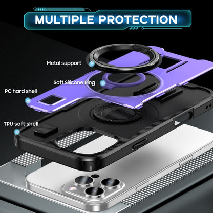 For iPhone 16 Pro Max Ring Holder Carbon Fiber PC Hybrid TPU Phone Case(Purple) - iPhone 16 Pro Max Cases by buy2fix | Online Shopping UK | buy2fix