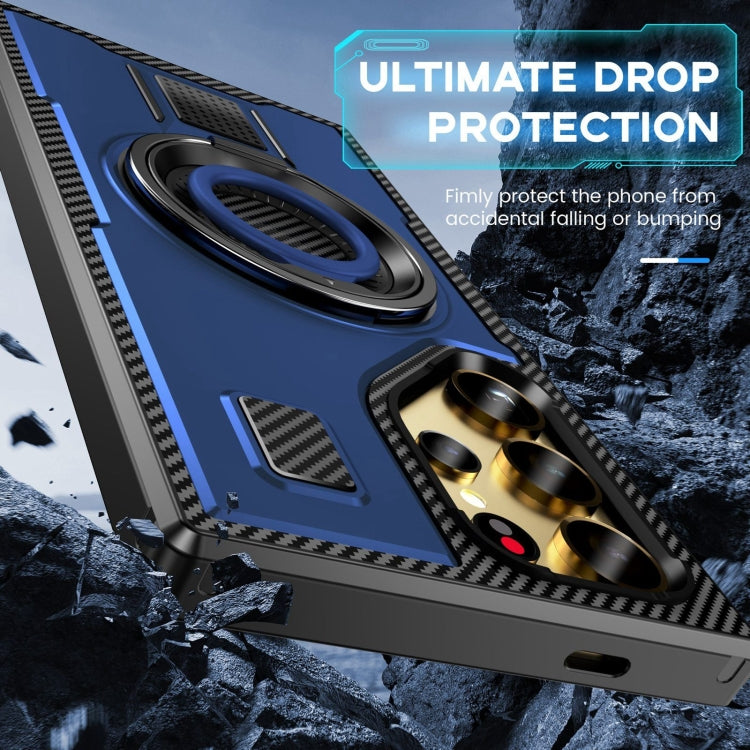 For Samsung Galaxy S25 Ultra 5G Ring Holder Carbon Fiber PC Hybrid TPU Phone Case(Blue) - Galaxy S25 Ultra 5G Cases by buy2fix | Online Shopping UK | buy2fix