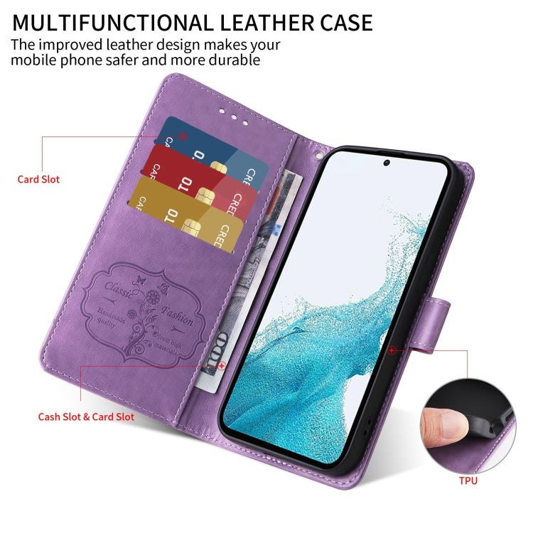 For Google Pixel 9 / 9 Pro Embossed Butterfly Flowers Leather Phone Case(Purple) - Google Cases by buy2fix | Online Shopping UK | buy2fix