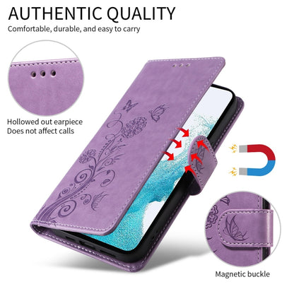 For Google Pixel 9 / 9 Pro Embossed Butterfly Flowers Leather Phone Case(Purple) - Google Cases by buy2fix | Online Shopping UK | buy2fix