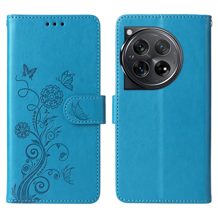 For OnePlus 12 Embossed Butterfly Flowers Leather Phone Case(Blue) - OnePlus Cases by buy2fix | Online Shopping UK | buy2fix