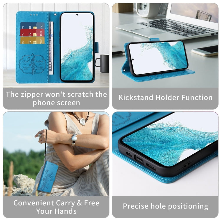 For OnePlus 12 Embossed Butterfly Flowers Leather Phone Case(Blue) - OnePlus Cases by buy2fix | Online Shopping UK | buy2fix