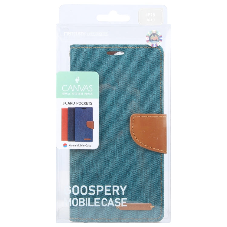 For iPhone 16 GOOSPERY CANVAS DIARY Fabric Texture Flip Leather Phone Case(Green) - iPhone 16 Cases by GOOSPERY | Online Shopping UK | buy2fix