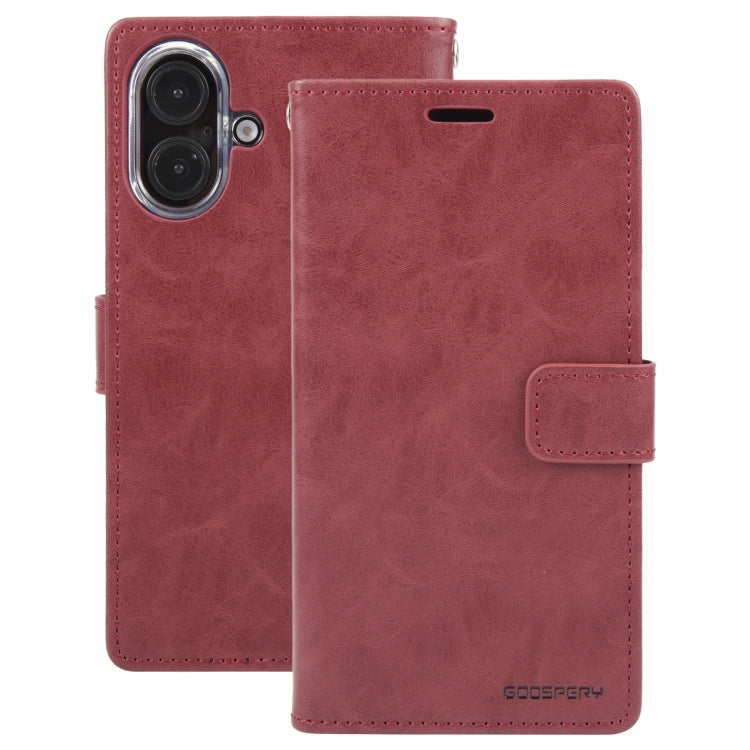 For iPhone 16 GOOSPERY BLUE MOON Crazy Horse Texture Leather Phone Case(Wine Red) - iPhone 16 Cases by GOOSPERY | Online Shopping UK | buy2fix