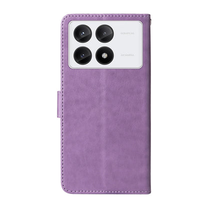 For Redmi K70 / K70 Pro Embossed Butterfly Flowers Leather Phone Case(Purple) - K70 Cases by buy2fix | Online Shopping UK | buy2fix