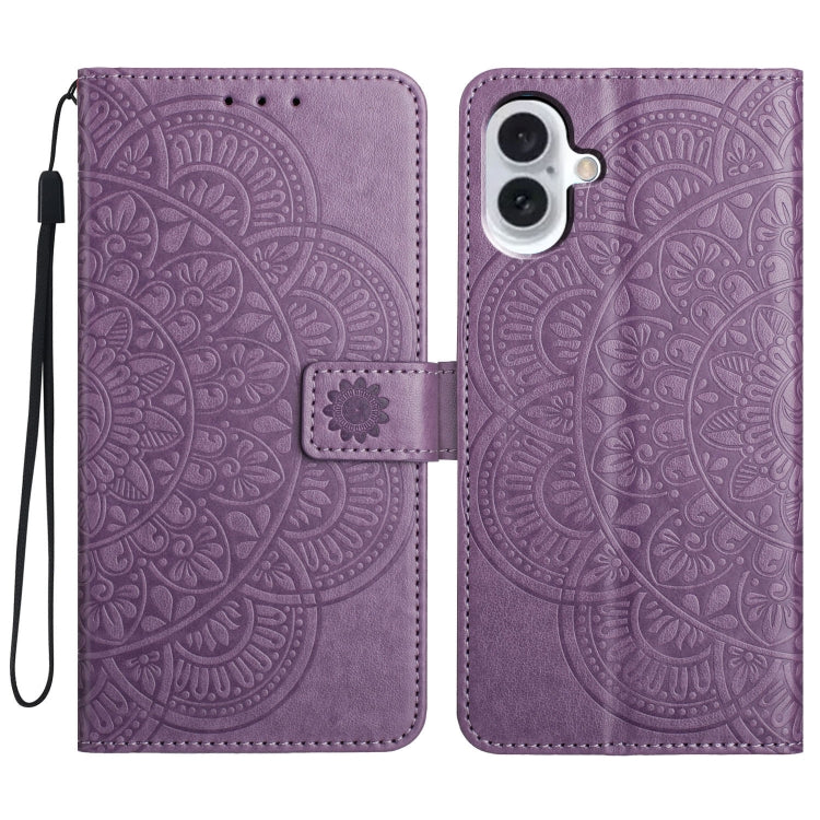 For iPhone 16 Plus Flower Embossed Leather Phone Case(Purple) - iPhone 16 Plus Cases by buy2fix | Online Shopping UK | buy2fix