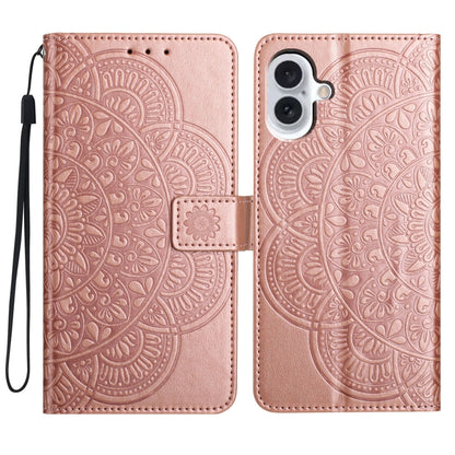 For iPhone 16 Flower Embossed Leather Phone Case(Rose Gold) - iPhone 16 Cases by buy2fix | Online Shopping UK | buy2fix