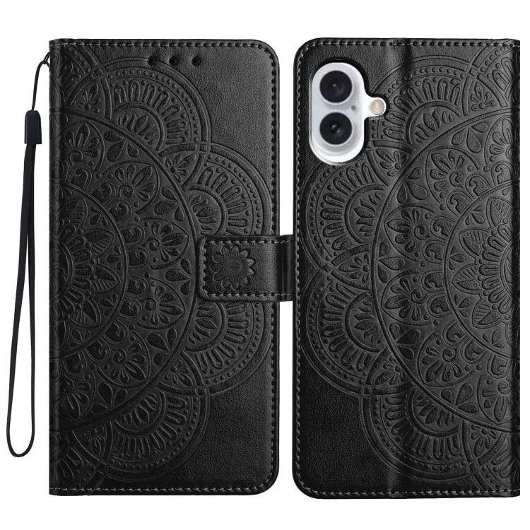 For iPhone 16 Flower Embossed Leather Phone Case(Black) - iPhone 16 Cases by buy2fix | Online Shopping UK | buy2fix