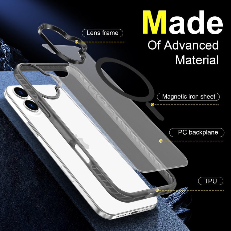 For iPhone 16 Frosted Skin Feel MagSafe Transparent Phone Case(Black) - iPhone 16 Cases by buy2fix | Online Shopping UK | buy2fix