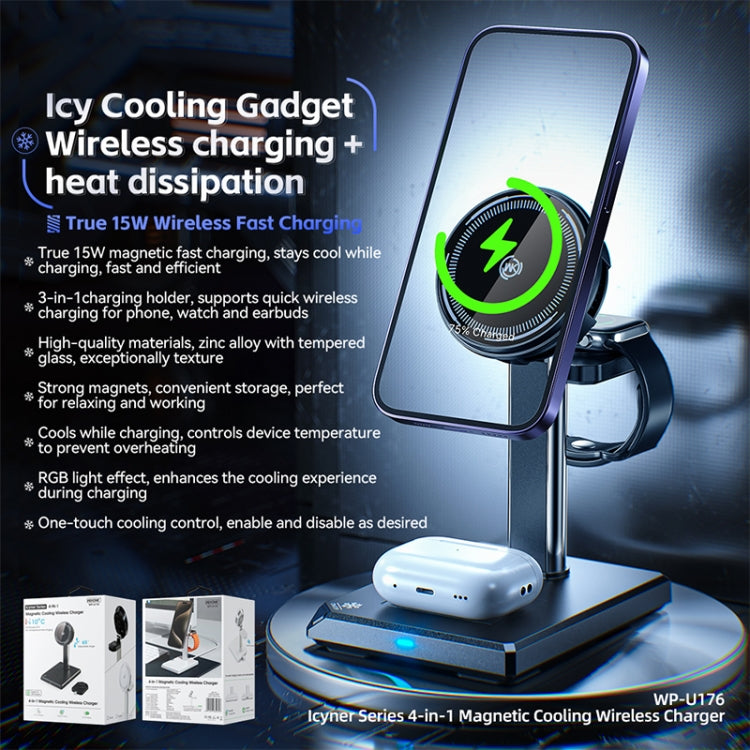 WK WP-U176 15W 4 in 1 Magnetic Cooling Wireless Charging Holder(Black) - Wireless Charger by WK | Online Shopping UK | buy2fix