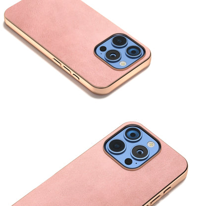 For iPhone 16 Pro Nano Electroplating Dual Color Cowhide Texture Protective Phone Case(Rose Gold) - iPhone 16 Pro Cases by buy2fix | Online Shopping UK | buy2fix