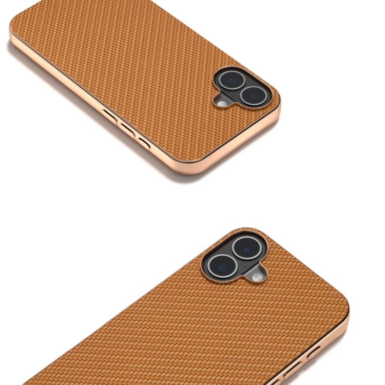 For iPhone 16 Plus Nano Electroplating Carbon Fiber Texture Phone Case(Brown) - iPhone 16 Plus Cases by buy2fix | Online Shopping UK | buy2fix