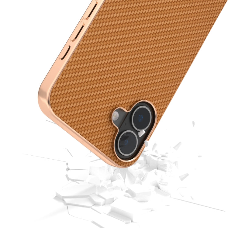 For iPhone 16 Plus Nano Electroplating Carbon Fiber Texture Phone Case(Brown) - iPhone 16 Plus Cases by buy2fix | Online Shopping UK | buy2fix