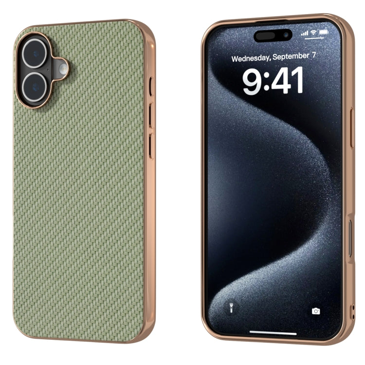 For iPhone 16 Plus Nano Electroplating Carbon Fiber Texture Phone Case(Green) - iPhone 16 Plus Cases by buy2fix | Online Shopping UK | buy2fix