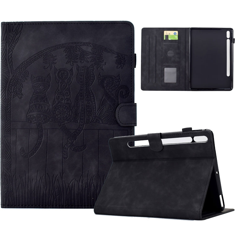 For Samsung Galaxy Tab S9 / S9 FE Cats Embossed Leather Smart Tablet Case(Black) - Galaxy Tab S9 Cases by buy2fix | Online Shopping UK | buy2fix