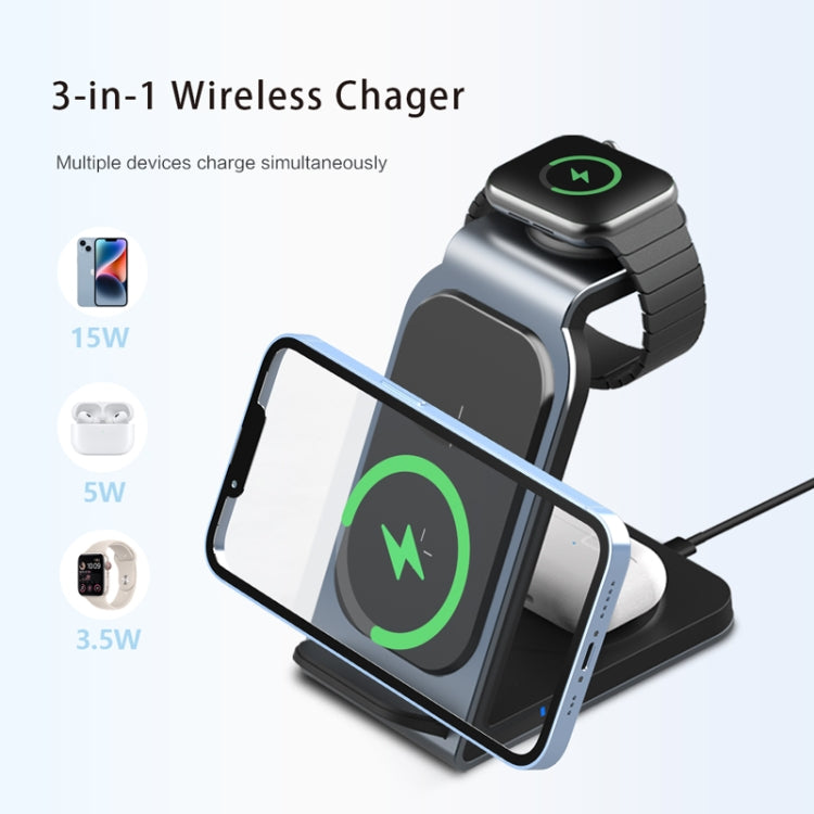 SW17 3 in 1 Metal Vertical Wireless Charger(Silver) - Wireless Charger by buy2fix | Online Shopping UK | buy2fix