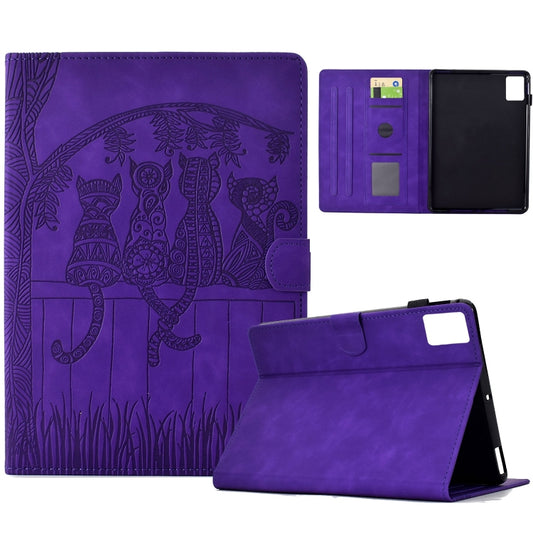 For Lenovo Tab M11 / Xiaoxin Pad 2024 Cats Embossed Leather Smart Tablet Case(Purple) - Lenovo by buy2fix | Online Shopping UK | buy2fix