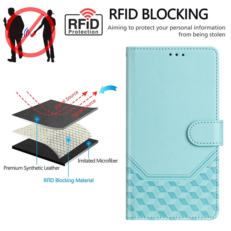 For Sony Xperia 5 VI 2024 Honeycomb Embossing RFID Leather Phone Case(Mint Green) - Sony Cases by buy2fix | Online Shopping UK | buy2fix