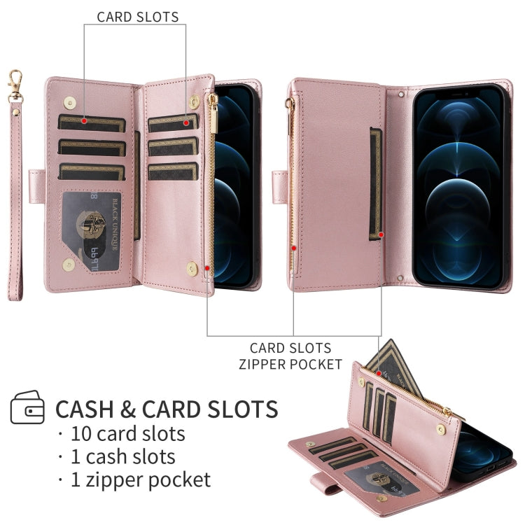 For iPhone 16 Crossbody Zipper Wallet Rhombus Leather Phone Case(Rose Gold) - iPhone 16 Cases by buy2fix | Online Shopping UK | buy2fix