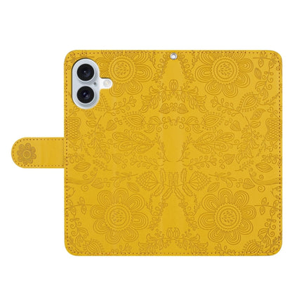 For iPhone 16 Plus Floral Embossed Pattern Leather Phone Case(Yellow) - iPhone 16 Plus Cases by buy2fix | Online Shopping UK | buy2fix