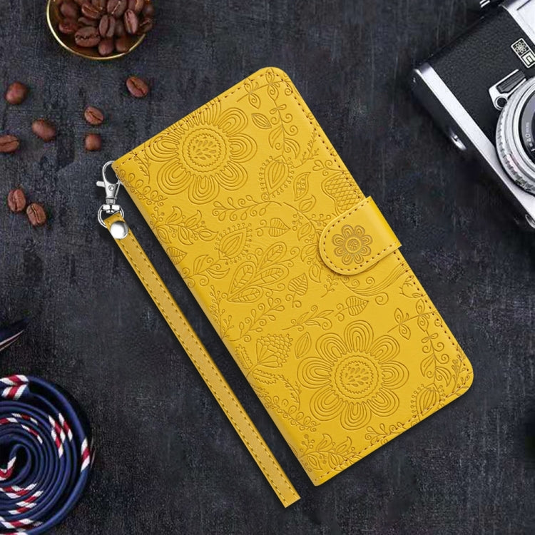 For iPhone SE 2024 Floral Embossed Pattern Leather Phone Case(Yellow) - More iPhone Cases by buy2fix | Online Shopping UK | buy2fix